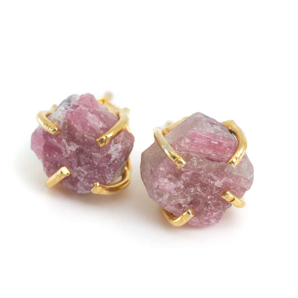 Boucles D Oreilles En Pierre Pr Cieuse Tourmaline Rose Brute Argent