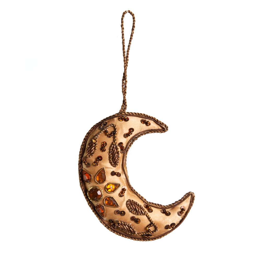 Pendentif Ornement Traditionnel Croissant De Lune Orange 19 Cm