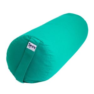 Traversin de yoga vert émeraude rond en coton - uni - 59 x 21,5 cm