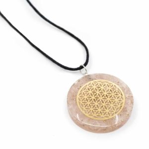 Pendentif Orgonite / Quartz Rose Fleur de Vie - Rond