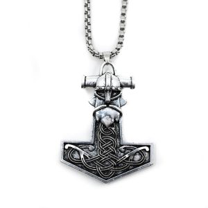 Pendentif Viking Marteau de Thor et Tête de Viking