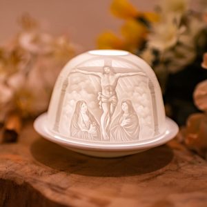 Photophore Dôme Biscuit en Porcelaine - Jésus sur la Croix