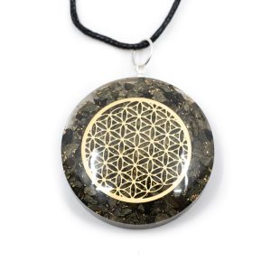 Pendentif Orgonite / Pyrite Fleur de Vie - Rond