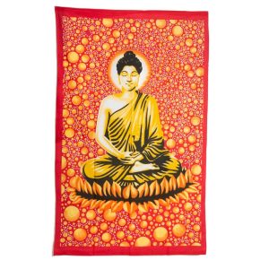 Tapisserie Authentique Bouddha en Coton - Rouge/Orange (210 x 130 cm)