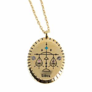 Pendentif Signe Astrologique Balance Oval - Acier Couleur Or (20 mm)