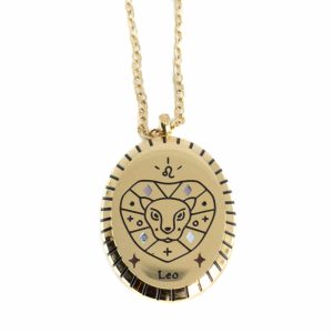 Pendentif Signe Astrologique Lion ovale en Acier Couleur Or (20 mm)