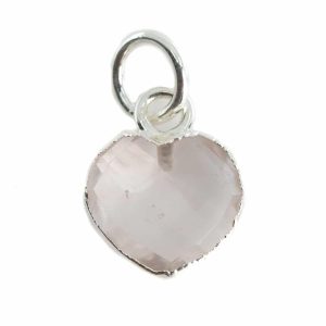 Pendentif Quartz Rose Coeur - Plaqué Argent - 10 mm