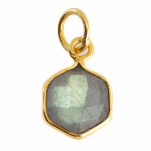 Pendentif Labradorite Hexagone - Plaqué Or - 8 mm