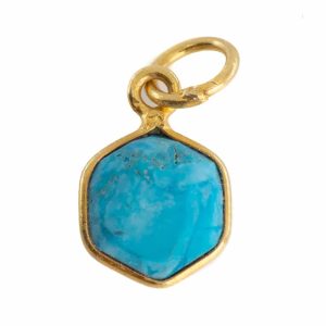 Pendentif Hexagone Turquoise - Plaqué Or - 8 mm