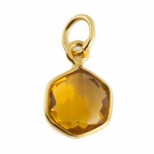 Pendentif Citrine Hexagone - Plaqué or - 8 mm