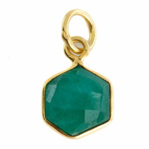 Pendentif Hexagone Emeraude (Colorée) - Plaqué or - 8 mm