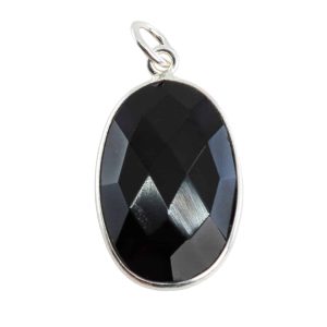 Pendentif Onyx Noir - Argent 925 - Forme Ovale (20 mm)