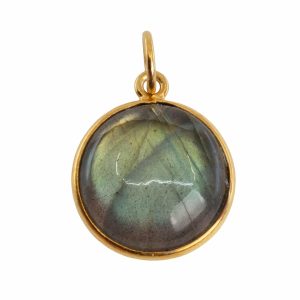 Pendentif Labradorite - Argent 925 et Plaqué Or - Forme Ronde (15 mm)