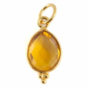 Pendentif Pierre de Naissance Novembre Citrine - Argent 925 et Plaqué Or - 10 mm