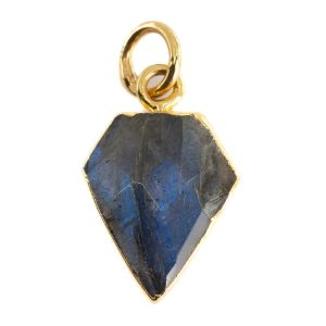 Pendentif Labradorite en Forme de Diamant - Doré - 15 x 12 mm