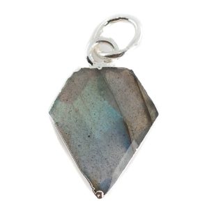 Pendentif Labradorite en Forme de Diamant - Argent Plaqué - 15 x 12 mm