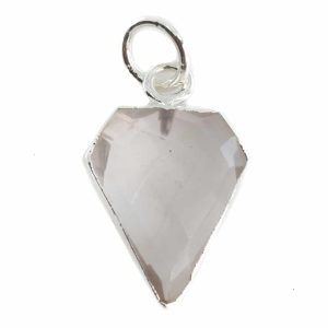 Pendentif Quartz Rose en Forme de Diamant - Argent Plaqué - 15 x 12 mm