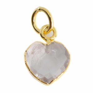 Pendentif Quartz Rose Coeur - Plaqué Or - 10 mm