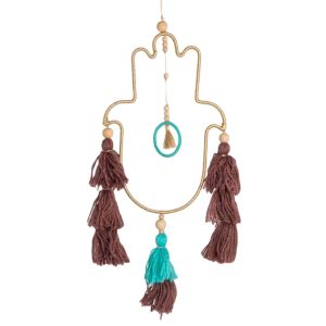 Macramé Fabriqué à la Main - Main Hamsa Couleur Or - Protection (43 cm)