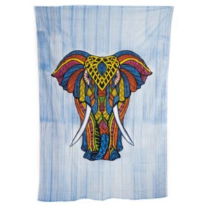 Tapisserie Authentique Éléphant Multicolore en Coton (215 x 135 cm)
