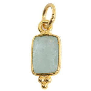 Pendentif Aigue-Marine Rectangle- Argent et Plaqué Or - 8 mm