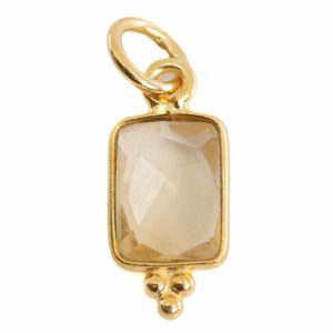 Pendentif Citrine Rectangle - Argent et Plaqué Or - 8 mm