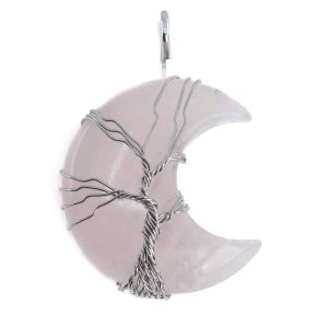 Pendentif Quartz Rose - Arbre de vie - Lune  (4 cm)