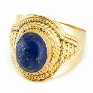 Bague Lapis Lazuli Argent 925 et Plaqué Or « Feze » (Taille 17)