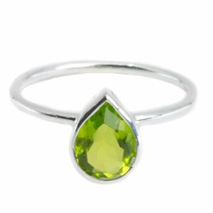 Bague Péridot - Argent 925 - Forme de Goutte d'Eau (Taille 17)