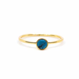 Bague Pierre de Naissance Décembre Turquoise - Argent 925 et Plaqué Or  (Taille 17)