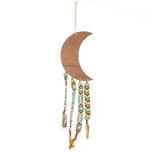 Macramé Fabriqué à la Main - Lune en Bois Style Bohème (43 cm)