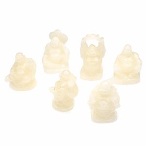 Lot de 6 Figurines Happy Bouddhas Polyrésine Blanches - environ 5 cm