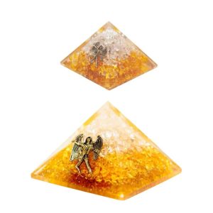 Pyramide d'Orgonite en Citrine avec Ange (Grand et Moyen) - Ensemble